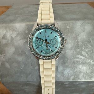 Fossil Aqua Crystal  Dial with Ivory Strap Watch